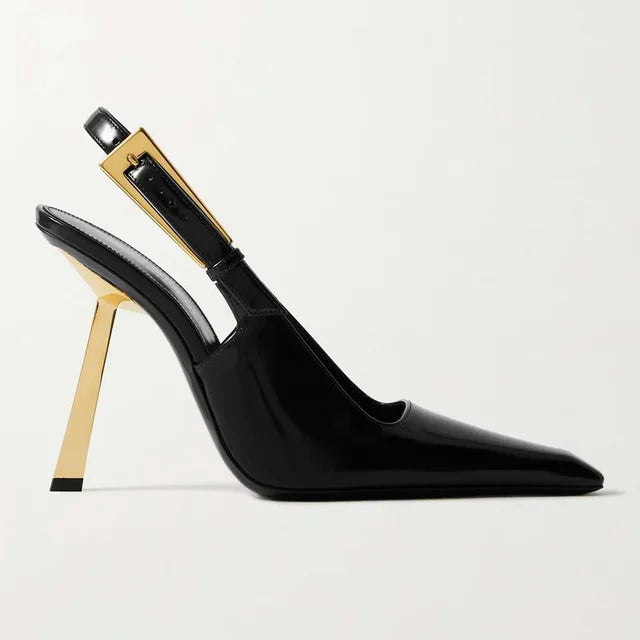 VELVETMUSE Stiletto – Lack-Stilettos mit goldenem Absatz